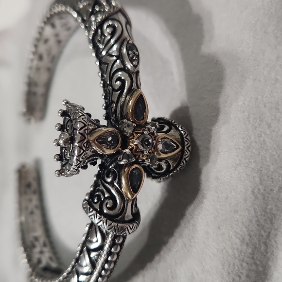 Barbara Bixby Bold .925 Silver, 18k Gold w/ White Topaz Gemstone Hinged Cuff - Picture 10 of 11